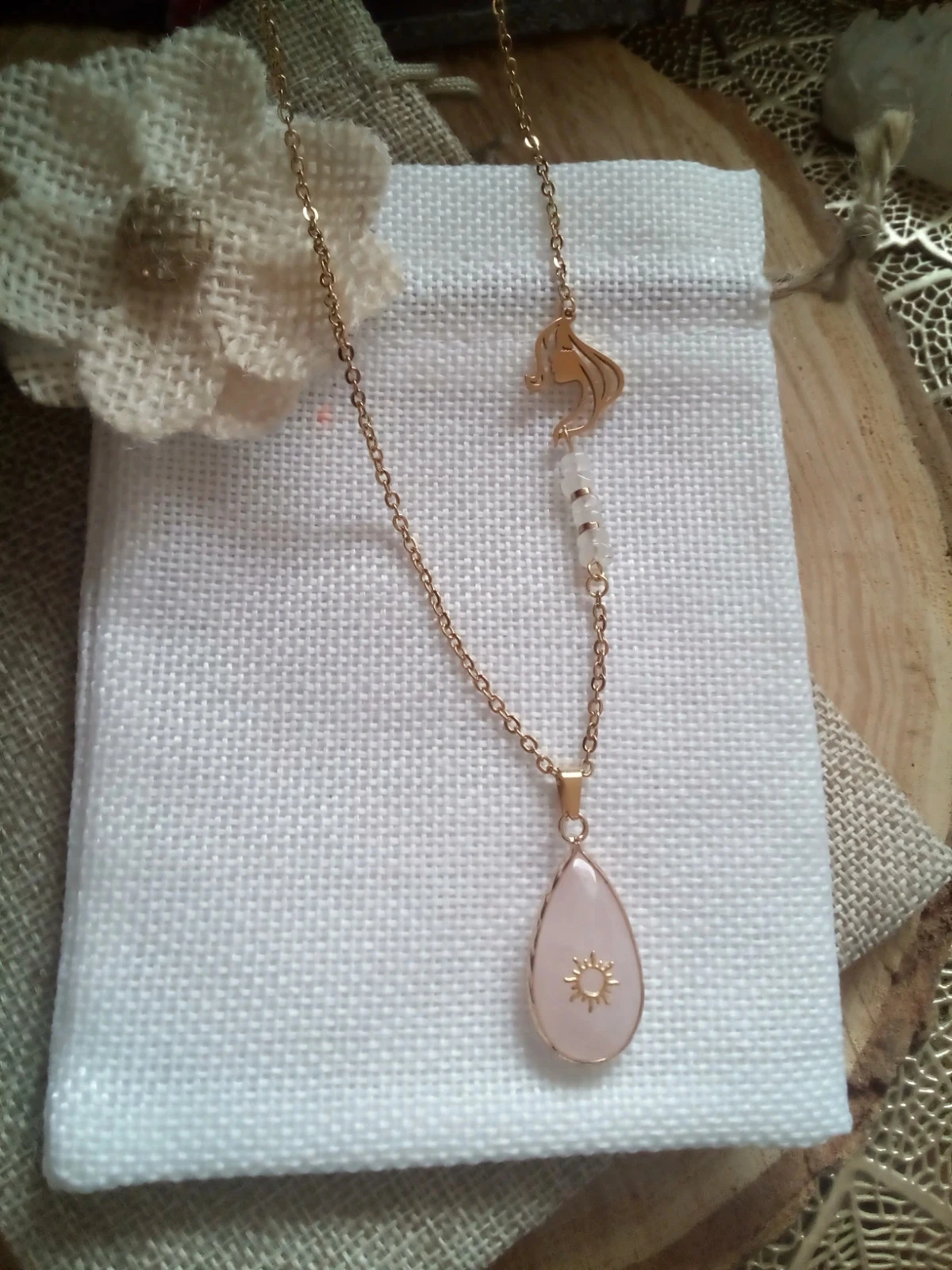 Collier réversible quartz rose et pierres de lune naturelles – photo 5